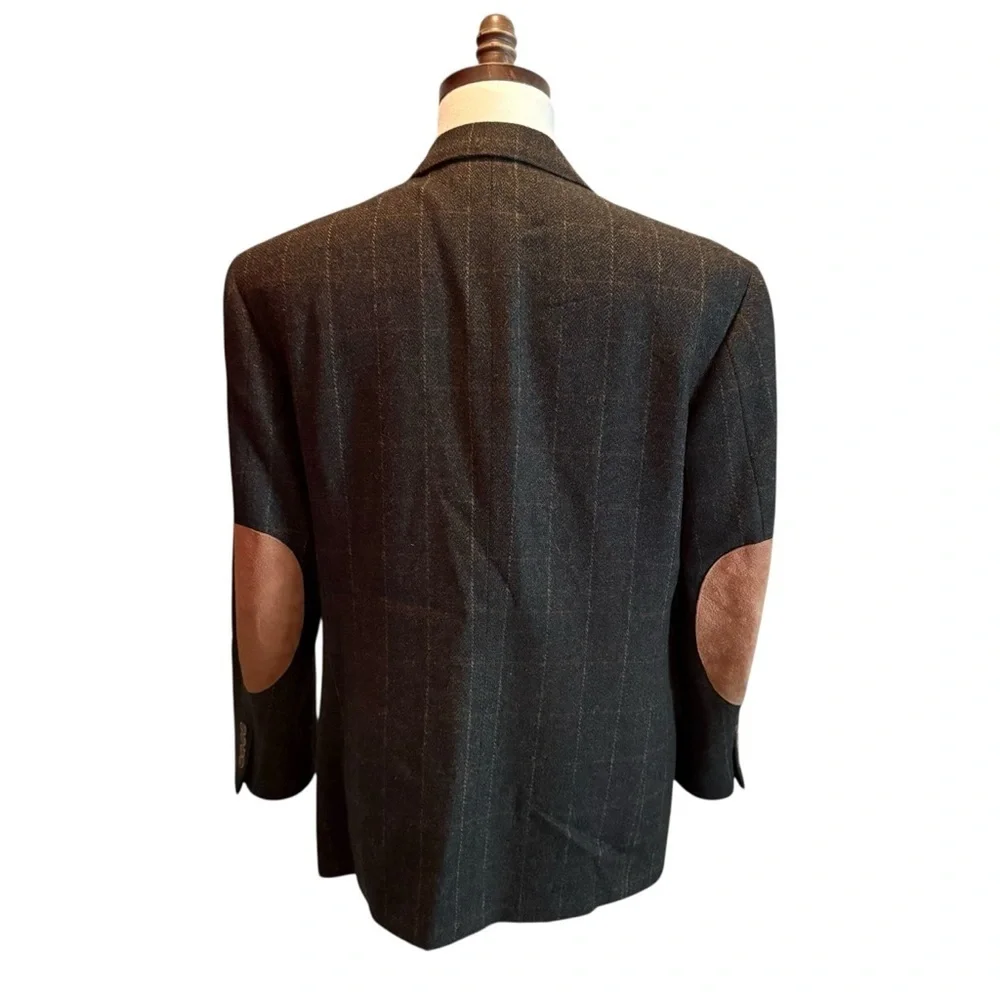 Evan Picone Men’s Wool Blazer Sport Jacket Green Size 40S Check Vintage Office